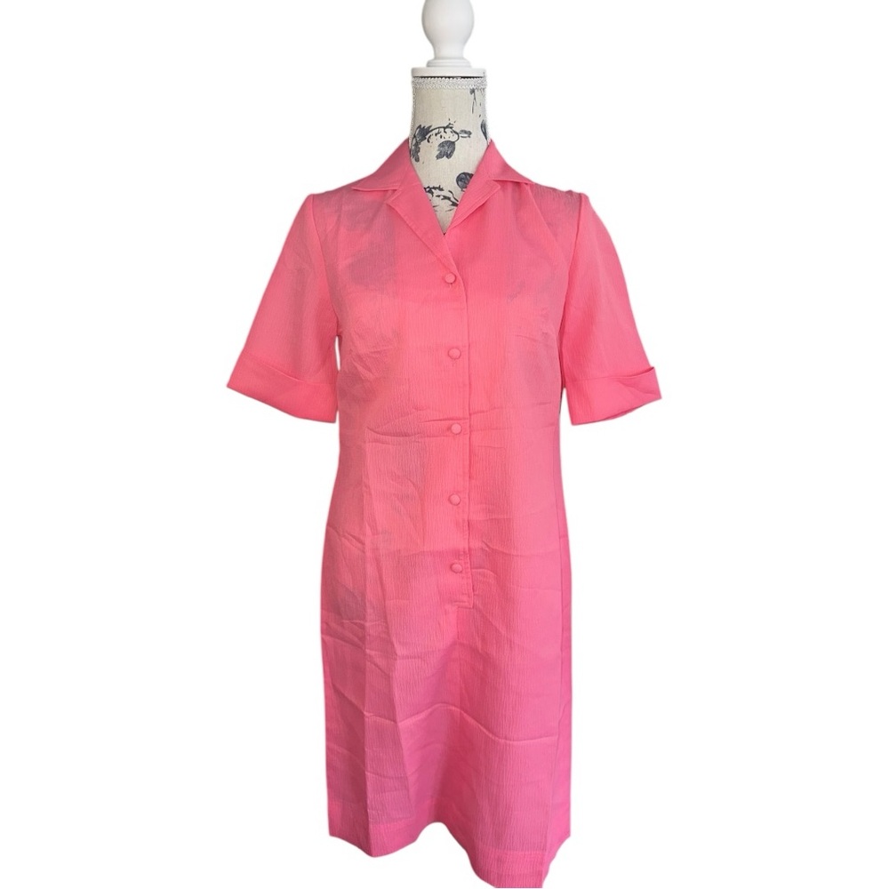 Vintage‎ Pink Snap Front Dress Size 10 Short Sleeve Collared Mod Style